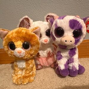 TY Beanie Boos Plush Bundle – Tabitha Cat, Nina Mouse & Ethel Cow (Lot of 3)